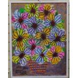 Royston Du Maurier Lebeck, acrylic on board, still life flowers, 85cm x 64cm