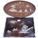 2 Oriental mother-of-pearl inlaid rosewood trays, largest length 47cm (2)
