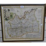 An 18th century hand coloured map, part of Middlesex, plate no. 34, 48cm x 56cm