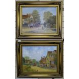 Richard Temple, pair of oil on canvases, horse and carriage on country lanes, framed, 67cm x 71cm