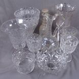 A cut-glass Claret jug, 24.5cm, a decanter, cut-glass mixer, celery vase etc