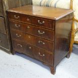 A Georgian cross-banded mahogany chest of 4 long drawers, on bracket feet, W86cm, H78cm, D52cm