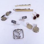 11 various Danish silver cufflinks, tie clips, pendants etc