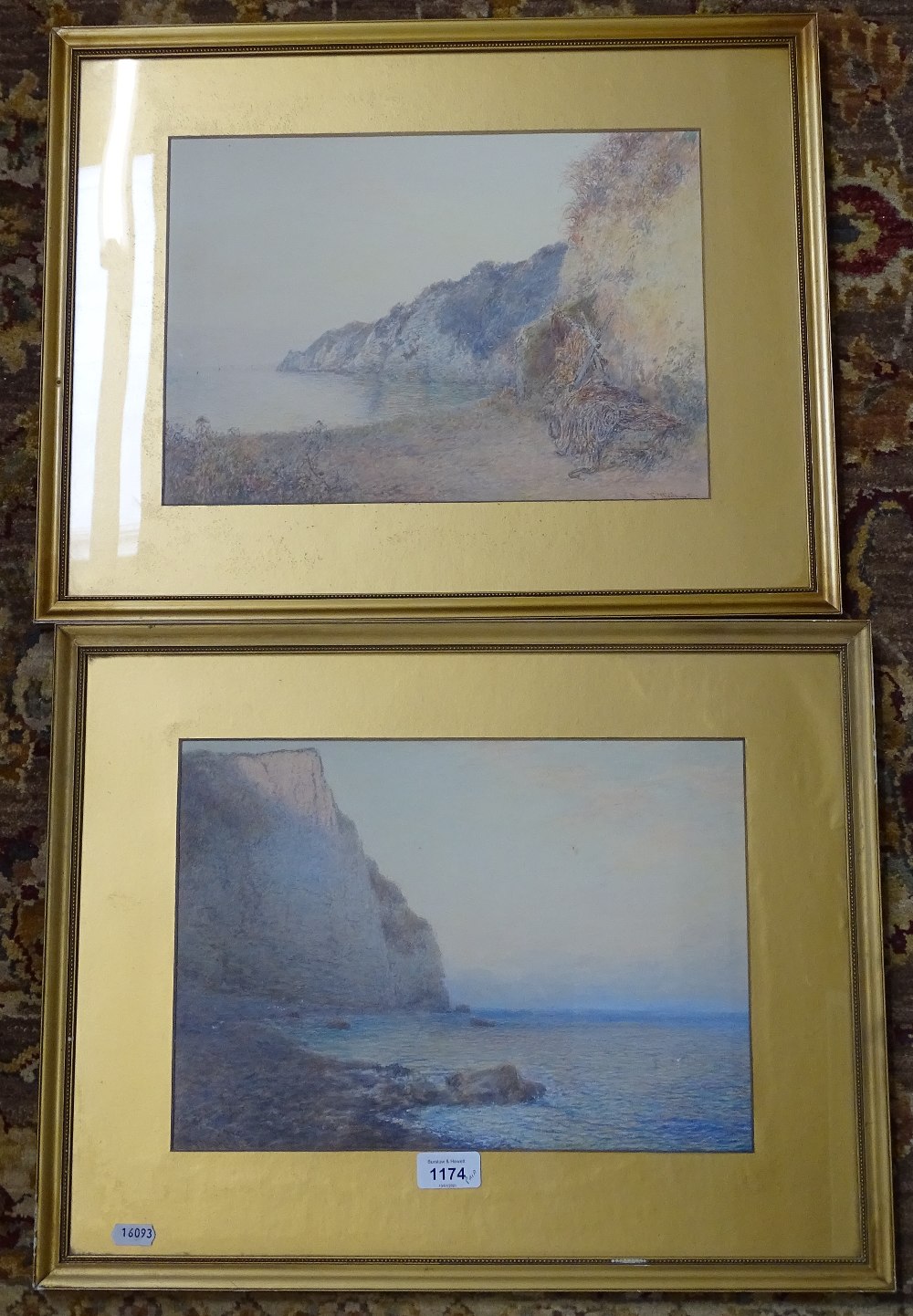 J White, a pair of watercolours, coastal views, 40cm x 52cm