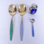 Various Danish sterling silver and enamel silver items, including Volmer Bahner pepper pot and