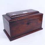 A 19th century mahogany tea caddy with fitted interior, width 32cm