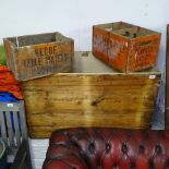 A rectangular pine box, 2 small pine crates, walking canes etc