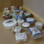 A group of porcelain trinket boxes, miniature teacups and saucers etc