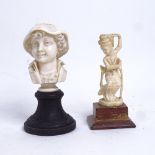 A 19th century carved ivory bust of a Dutch boy, and an early 20th carved ivory dancing figure,