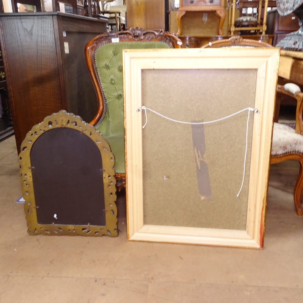 A pierced composite arch-top framed wall mirror, H58cm, and a gilt-framed rectangular bevel-edge - Image 2 of 2