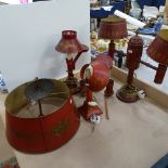 A group of 20th century Toleware red painted and gilded brass light fittings, including ceiling