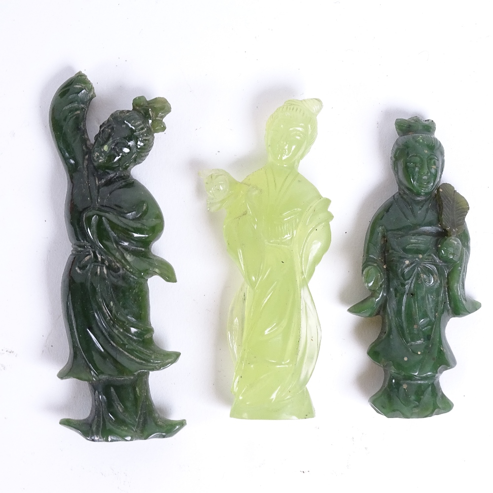 A group of Oriental hardstone carved figures, including soapstone kylin, jadeite Guanyin etc, - Image 2 of 2