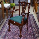 A Chippendale style carved mahogany doll's armchair