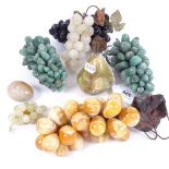 6 bunches of hardstone grapes, a hardstone egg, and pear, height 11cm