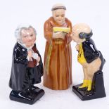 2 Royal Doulton Dickens figurines, Pickwick and Buzfuz, and a Royal Worcester monk figure, height