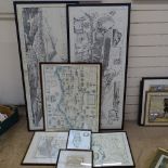 7 various reproduction maps, including Sussex