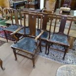 A set of 5 Edwardian mahogany William Morris Hampton Court chairs, with studded leather seats, and