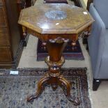 A Victorian walnut trumpet work table, W50cm, H75cm