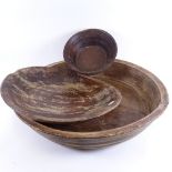 3 large turned wood bowls, largest diameter 52cm (3)