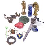 Various collectables, including Mr Punch letter opener, Anglo-Saxon amulets, jade touchstone,
