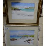 Joyce Dalgety, watercolour, White Strand at Iona, 39cm x 49cm, and watercolour, Calgary Bay Isle