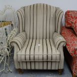 A Laura Ashley striped wingback armchair