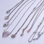 9 various silver pendant necklaces, heart-shaped