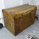A 19th century French brass-bound bent-ply trunk, W100cm