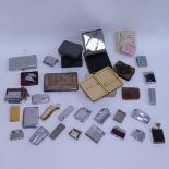 A large Indian white metal cigarette case, various Vintage lighters, including Colibri, Ronson