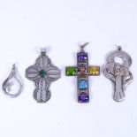 Various silver religious style jewellery, including stone set cross, Swedish teardrop pendant etc,