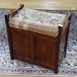 An Edwardian mahogany piano stool, with needlework upholstered seat, W55cm