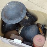 Military helmets, a truncheon, binoculars etc