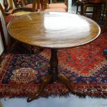 19th century mahogany tilt dish-top table, with bird cage mechanism, on tripod legs, W74cm