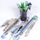 A group of Murano hand blown glass cocktail stirrers, candy canes, flowers etc (boxful)