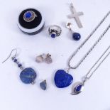 A quantity of silver and lapis design costume jewellery, to include necklaces, pendant and rings