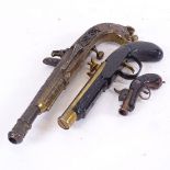 A replica Murdoch flintlock pistol, and 2 novelty flintlock pistol lighters (3)