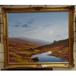 Brian D Hosewell, oil on canvas, panoramic Highland landscape, gilt-framed, 60cm x 70cm