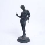 A small verdigris bronze sculpture, after the Antique, standing nude man, unsigned, height 15cm