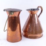 A small copper swing-handled milk churn, and a half gallon copper wine measure, height 25cm (2)