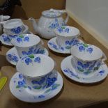 An Art Deco Colclough blue floral pattern tea service for 4 people, pattern no. 4212, teapot