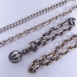 4 various silver bracelets, 1 with ball mount