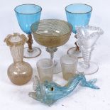 A group of early 20th century Venetian handblown glass, including drinking glasses, fish, vases