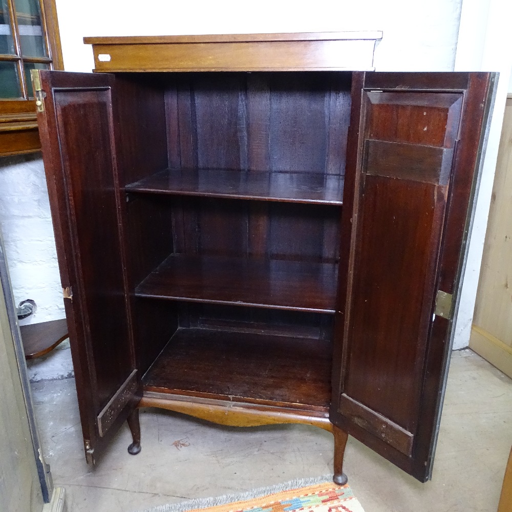 An Edwardian mahogany side cabinet, 2 shaped panelled doors, on cabriole legs, W61cm, H109cm, D40cm - Image 2 of 2