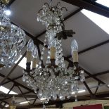 A Vintage 6-branch chandelier with lustre drops, height 58cm