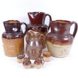 3 Antique harvest jugs, tallest 23cm, 2 miniature Doulton jugs, and 2 Doulton mugs etc