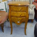 A burr-walnut veneered 3-drawer bedside chest