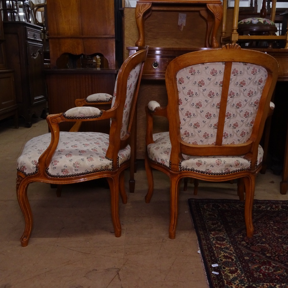 A pair of French carved beech-framed and upholstered open bedroom chairs - Image 2 of 2