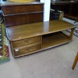 An Ercol dark elm Windsor Minerva rectangular coffee table with fitted drawers, W118cm, H40cm, D56cm