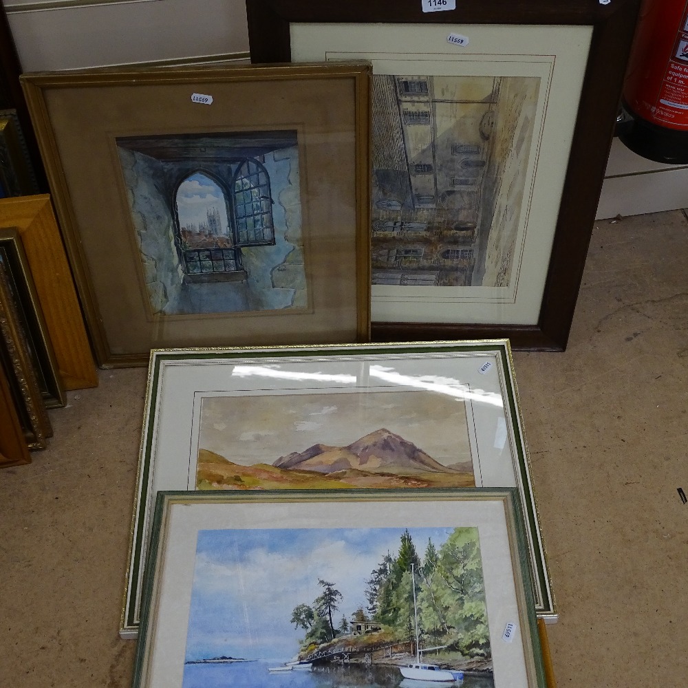 J E Sainsbury, watercolour, pleasure yachts, and 4 other watercolours by different hands (5)