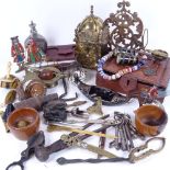 Various interesting collectables, including early 19th century pewter spirit flask, 19th century